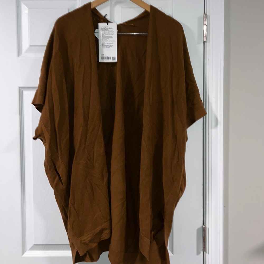 NWT Lululemon merino wool short sleeve wrap kimono cooper brown